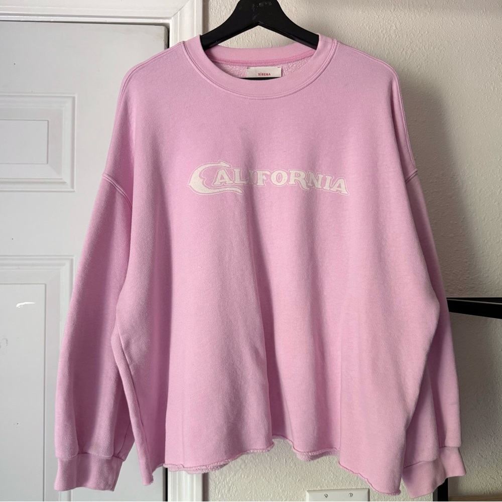 XIRENA pink California cotton bamboo fleece boxy oversized long sleeve sweater